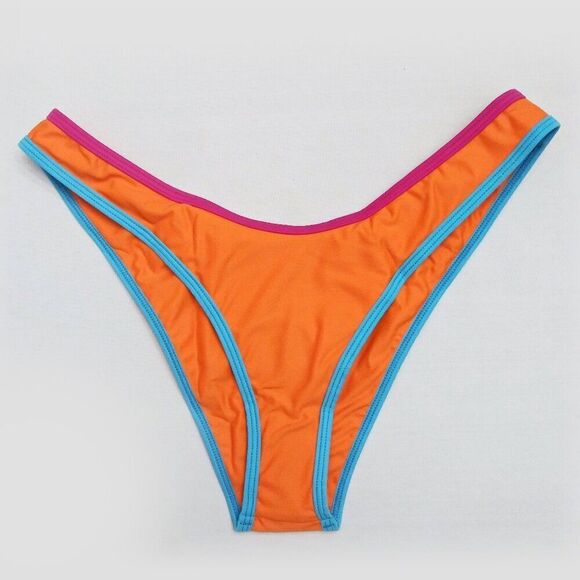IT'S NOW COOL The 90s Duo Bikini Bottom Cheeky Bright Colorful Orange Sz L NWT - Picture 2 of 11